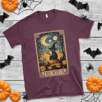 Black Cat Witch T Shirt The Witch Tarot Card Starry Night Spooky Halloween - Wonder Print Shop