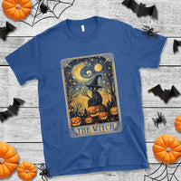 Black Cat Witch T Shirt The Witch Tarot Card Starry Night Spooky Halloween - Wonder Print Shop