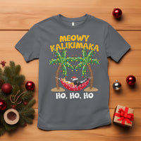 Christmas In Hawaii T Shirt Meowy Kalikimaka Cat Chillin' Ho Ho Ho Xmas Palm Tree - Wonder Print Shop