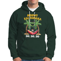Christmas In Hawaii Hoodie Meowy Kalikimaka Cat Chillin' Ho Ho Ho Xmas Palm Tree - Wonder Print Shop