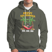 Christmas In Hawaii Hoodie Meowy Kalikimaka Cat Chillin' Ho Ho Ho Xmas Palm Tree - Wonder Print Shop
