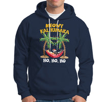 Christmas In Hawaii Hoodie Meowy Kalikimaka Cat Chillin' Ho Ho Ho Xmas Palm Tree - Wonder Print Shop
