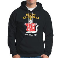 Christmas In Hawaii Hoodie Meowy Kalikimaka Hawaiian Cat Ho Ho Ho Xmas Tree - Wonder Print Shop