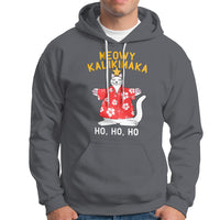 Christmas In Hawaii Hoodie Meowy Kalikimaka Hawaiian Cat Ho Ho Ho Xmas Tree - Wonder Print Shop