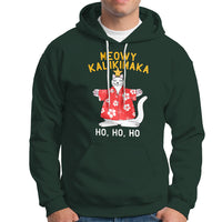 Christmas In Hawaii Hoodie Meowy Kalikimaka Hawaiian Cat Ho Ho Ho Xmas Tree - Wonder Print Shop