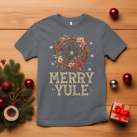 Merry Yule And Winter Solstice Flower Wreath Pentagram T Shirt - Wonder Print Shop