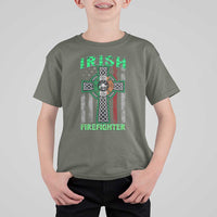 Irish Firefighter T Shirt For Kid Celtic Cross American Flag