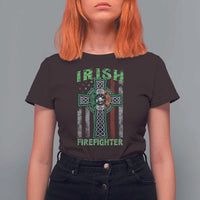 Irish Firefighter T Shirt For Women Celtic Cross American Flag