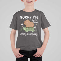 Funny Sorry I'm Late I Was Dilly Dallying T Shirt For Kid Cute Capybara and Turtle