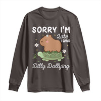 Funny Sorry I'm Late I Was Dilly Dallying Long Sleeve Shirt Cute Capybara and Turtle
