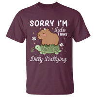 Funny Sorry I'm Late I Was Dilly Dallying T Shirt Cute Capybara and Turtle