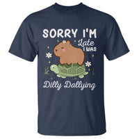 Funny Sorry I'm Late I Was Dilly Dallying T Shirt Cute Capybara and Turtle