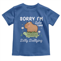 Funny Sorry I'm Late I Was Dilly Dallying Toddler T Shirt Cute Capybara and Turtle
