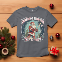 Christmas Sport T Shirt Baseball Player Santa Smashing Through The Snow - Wonder Print Shop