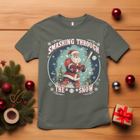Christmas Sport T Shirt Baseball Player Santa Smashing Through The Snow - Wonder Print Shop