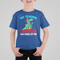 100th Day Of School T Shirt For Kid My Teacher Survived 100 Days Of Me Funny Dinosaur - Wonder Print Shop
