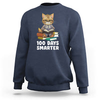 100th Day Of School Sweatshirt 100 Days Smarter Funny Kitty Cat Reading Book - Wonder Print Shop