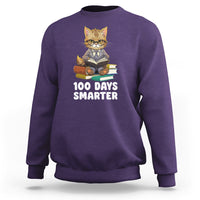 100th Day Of School Sweatshirt 100 Days Smarter Funny Kitty Cat Reading Book - Wonder Print Shop
