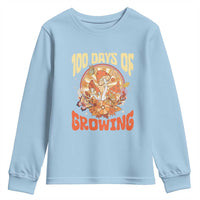 100th Day Of School Teacher Youth Sweatshirt 100 Days Of Growing Retro Groovy Mushroom