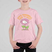 Give Yourself Time To Rest T Shirt For Kid Cute Cat Sleep Mental Health
