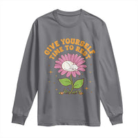 Give Yourself Time To Rest Long Sleeve Shirt Cute Cat Sleep Mental Health