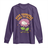 Give Yourself Time To Rest Long Sleeve Shirt Cute Cat Sleep Mental Health