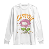 Give Yourself Time To Rest Long Sleeve Shirt Cute Cat Sleep Mental Health