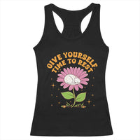 Give Yourself Time To Rest Racerback Tank Top Cute Cat Sleep Mental Health