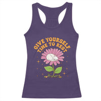 Give Yourself Time To Rest Racerback Tank Top Cute Cat Sleep Mental Health