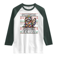 Funny Christmas Raccoon Raglan Shirt Sorry Santa I've Been Feral