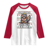 Funny Christmas Raccoon Raglan Shirt Sorry Santa I've Been Feral