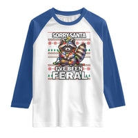 Funny Christmas Raccoon Raglan Shirt Sorry Santa I've Been Feral