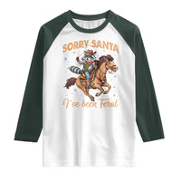 Funny Christmas Raccoon Raglan Shirt Sorry Santa I've Been Feral Cowboy