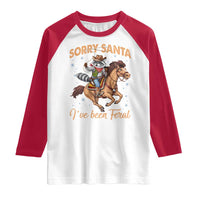 Funny Christmas Raccoon Raglan Shirt Sorry Santa I've Been Feral Cowboy