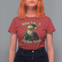 Irish You A Merry Xmas T Shirt For Women Shamrock Santa Ireland Lucky - Wonder Print Shop