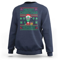 Funny Xmas Alien Santa Sweatshirt Merry Christmas Humans UFO Outer Space - Wonder Print Shop