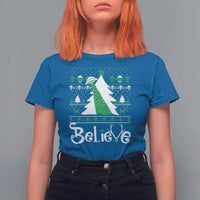 Funny Xmas UFO Believe T Shirt For Women - Wonder Print Shop