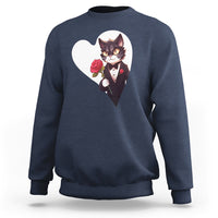 Valentine's Day Sweatshirt Tuxedo Cat Valentine Heart for Kitten and Animal Lovers - Wonder Print Shop