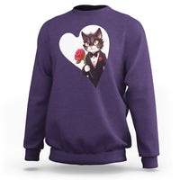 Valentine's Day Sweatshirt Tuxedo Cat Valentine Heart for Kitten and Animal Lovers - Wonder Print Shop