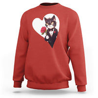 Valentine's Day Sweatshirt Tuxedo Cat Valentine Heart for Kitten and Animal Lovers - Wonder Print Shop
