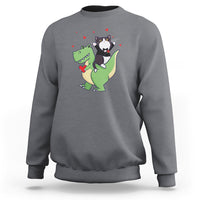 Valentine's Day Sweatshirt Cat Riding Dinosaur Cool Tuxedo On Suit And Take Rose - Wonder Print Shop