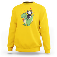 Valentine's Day Sweatshirt Cat Riding Dinosaur Cool Tuxedo On Suit And Take Rose - Wonder Print Shop