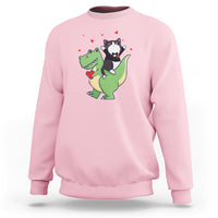 Valentine's Day Sweatshirt Cat Riding Dinosaur Cool Tuxedo On Suit And Take Rose - Wonder Print Shop