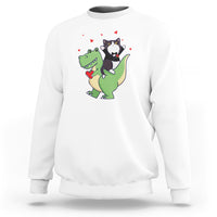 Valentine's Day Sweatshirt Cat Riding Dinosaur Cool Tuxedo On Suit And Take Rose - Wonder Print Shop