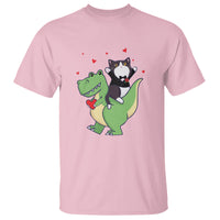 Valentine's Day T Shirt Cat Riding Dinosaur Cool Tuxedo On Suit And Take Rose - Wonder Print Shop