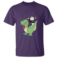 Valentine's Day T Shirt Cat Riding Dinosaur Cool Tuxedo On Suit And Take Rose - Wonder Print Shop