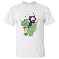 Valentine's Day T Shirt Cat Riding Dinosaur Cool Tuxedo On Suit And Take Rose - Wonder Print Shop