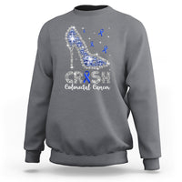 Colorectal Cancer Awareness Sweatshirt Crush Colon Colonscopy Blue Ribbon High Heels - Wonder Print Shop
