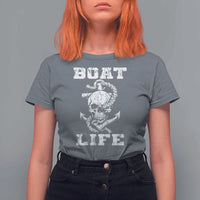 Boat Life T Shirt For Women Funny Skull Anchor