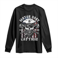 Motor Boat Captain Long Sleeve Shirt Patriotic American Flag